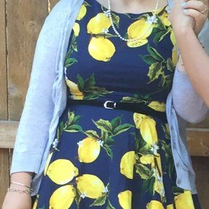 Lemon Print Fit and Flare Dress